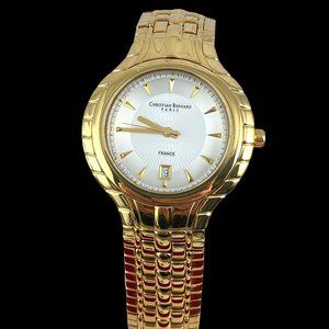 Vintage European Sculptured Christian Bernard of Paris Designer Gold Man's Watch